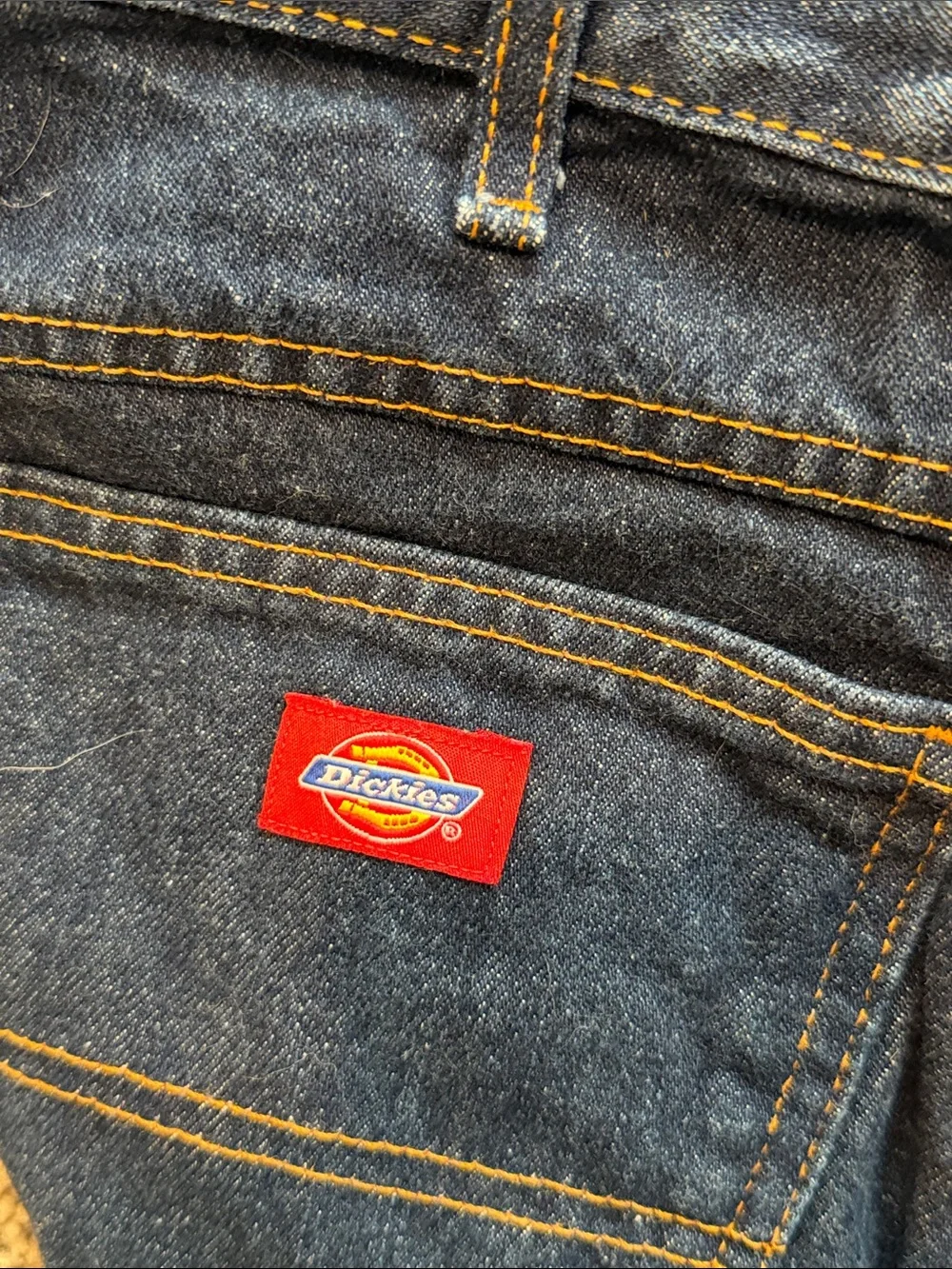 Dickies Men Slim Straight Jeans in Navy Blue with Contrast Stitching
